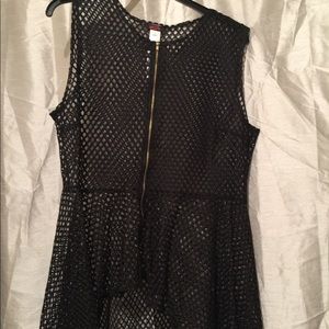 Sexy Asymmetrical Fish Net Sheer Top w/ Front Zip